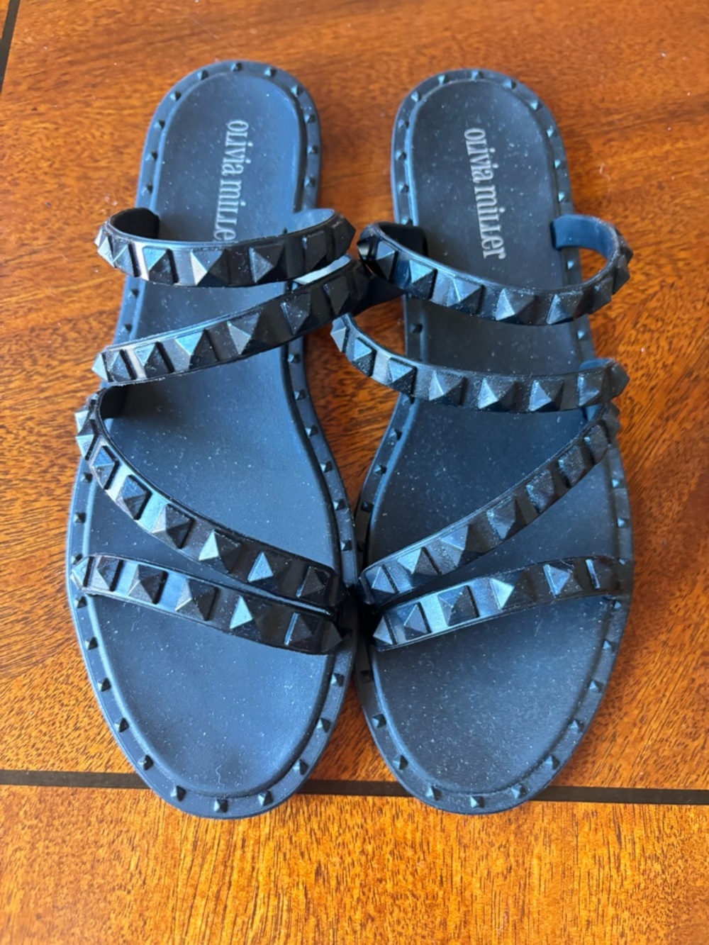 Olivia Miller Black Studded Strappy Slide Sandals